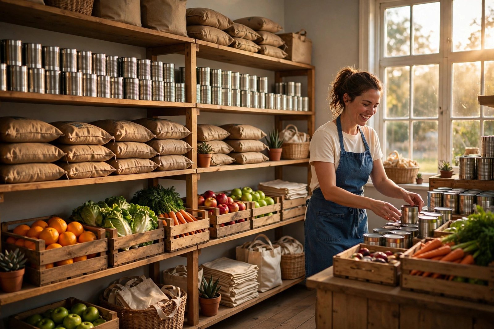 Volunteer stocking shelves at a San Antonio community food pantry